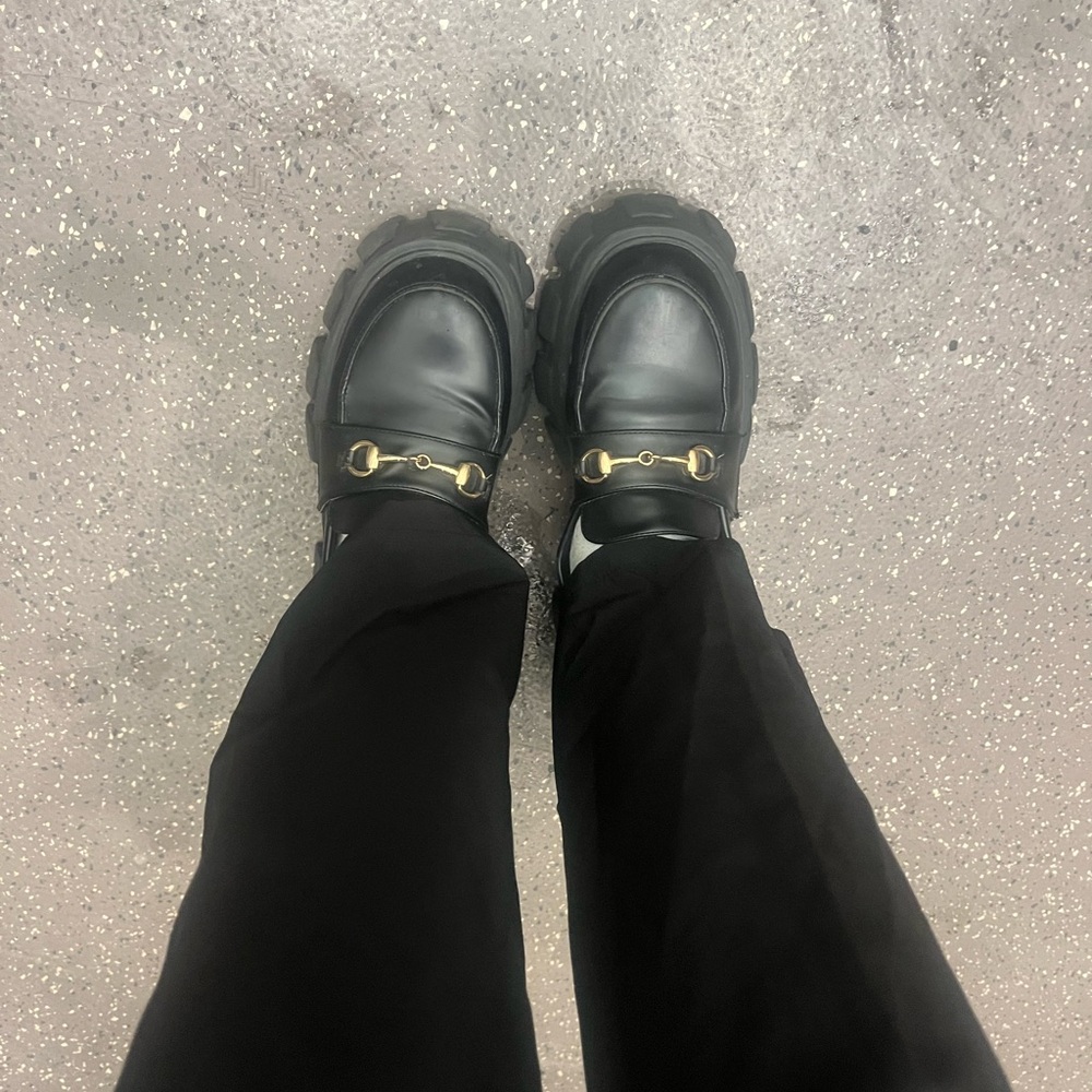 Black Loafers with Gold Detailing